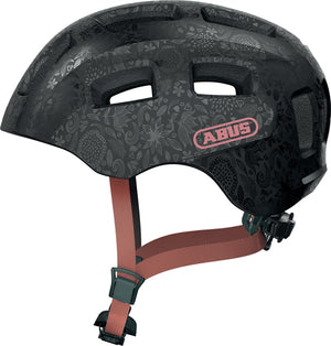 Abus Youn-I 2.0 Flower Art LED lys | sort cykelhjelm med blomstermotiv