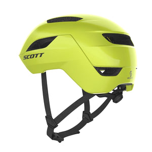 Scott La Mokka Plus Radium Yellow. Gul city cykelhjelm med Mips, LED og Fidlock