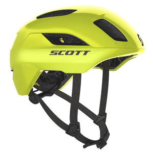 Scott La Mokka Plus Radium Yellow. Gul city cykelhjelm med Mips, LED og Fidlock