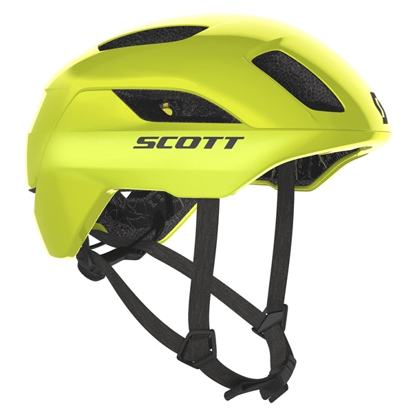 Scott La Mokka Plus Radium Yellow. Gul city cykelhjelm med Mips, LED og Fidlock