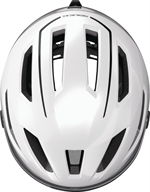 Abus Pedelec 2.0 ACE Pearl White - El Cykelhjelm perle hvid med klart front visir og ørevarmere og regnovertræk samt led lygte