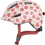 Abus Smiley 3.0 LED Rose Strawberry. Cykelhjelm til barn og baby med jordbærmotiv og LED lygte bagpå